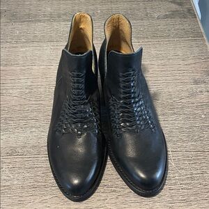 Latigo Anthropologie Kick Soft Leather Woven Western Booties Black Size 7